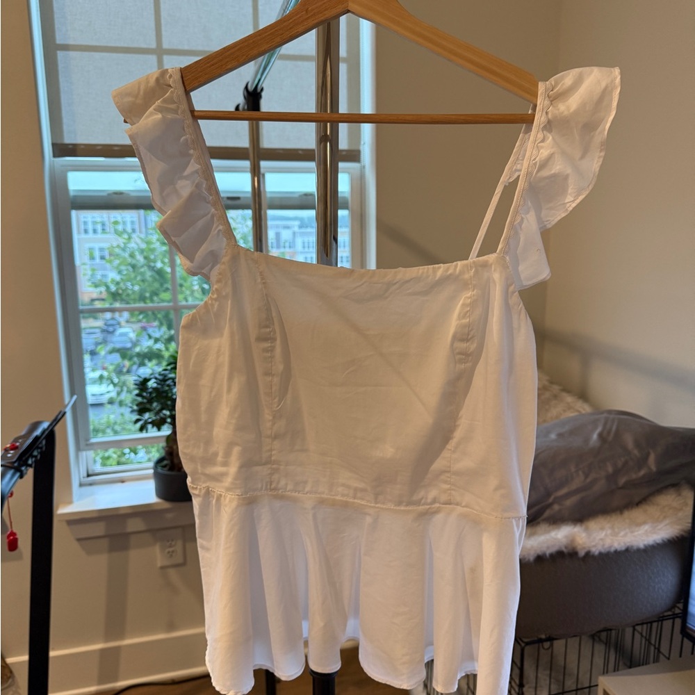 Guess White Ruffled Blouse